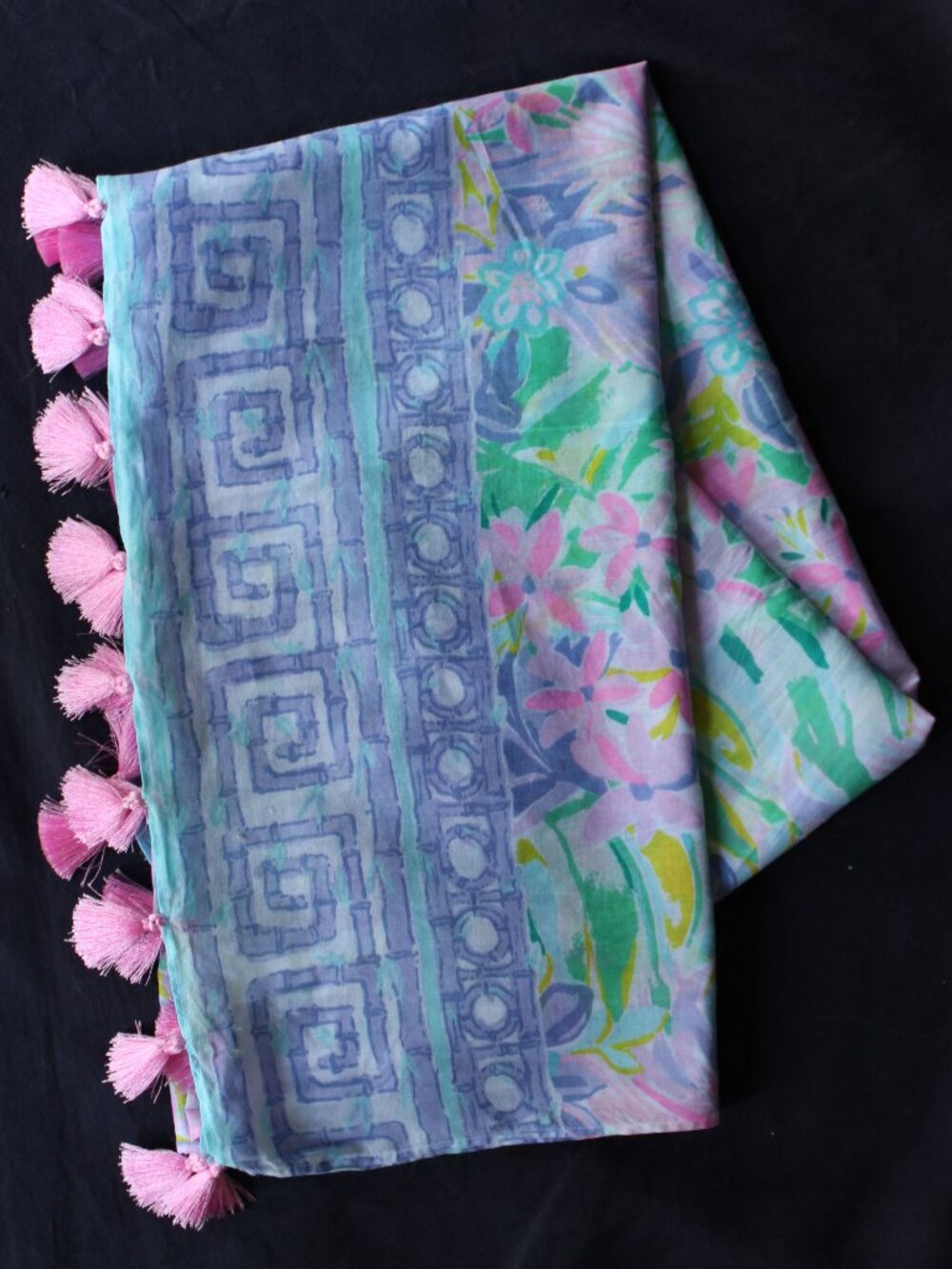 lilly pulitzer resort scarf pink tassel lattice greek key wrap shawl sarong - Picture 9 of 10